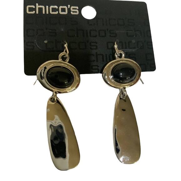 Chico’s Silver Tone Black Enamel Pierced Dangle Earrings Women's Fashion Jewelry - Picture 3 of 4